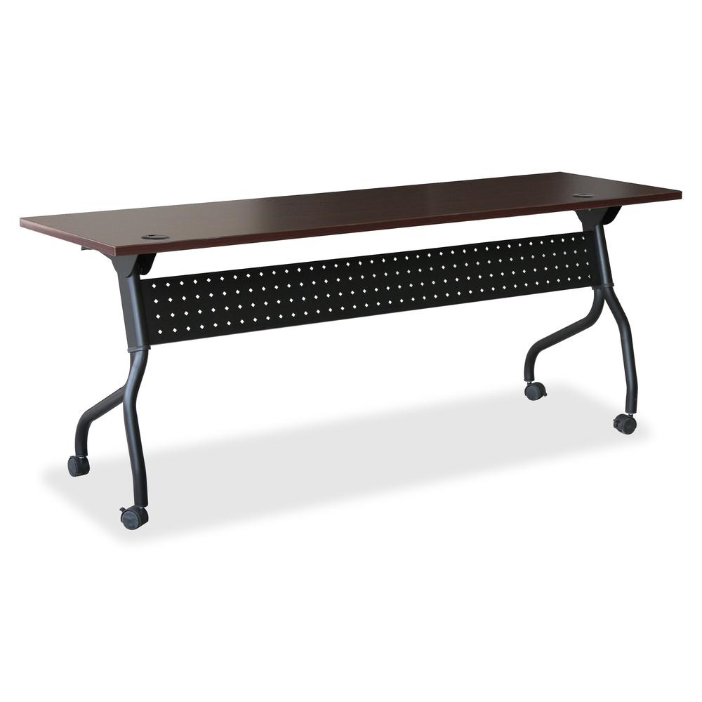 Lorell Flip Top Training Table - Rectangle Top - Four Leg Base - 4 Legs x 60" Table Top Width x 23.60" Table Top Depth - 29.50" Height x 59" Width x 23.63" Depth - Assembly Required - Black, Mahogany . Picture 7