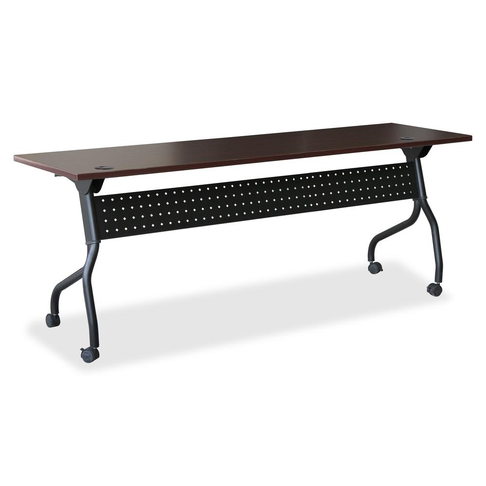 Lorell Flip Top Training Table - Rectangle Top - Four Leg Base - 4 Legs x 72" Table Top Width x 23.60" Table Top Depth - 29.50" Height x 70.88" Width x 23.63" Depth - Assembly Required - Black, Mahoga. Picture 7