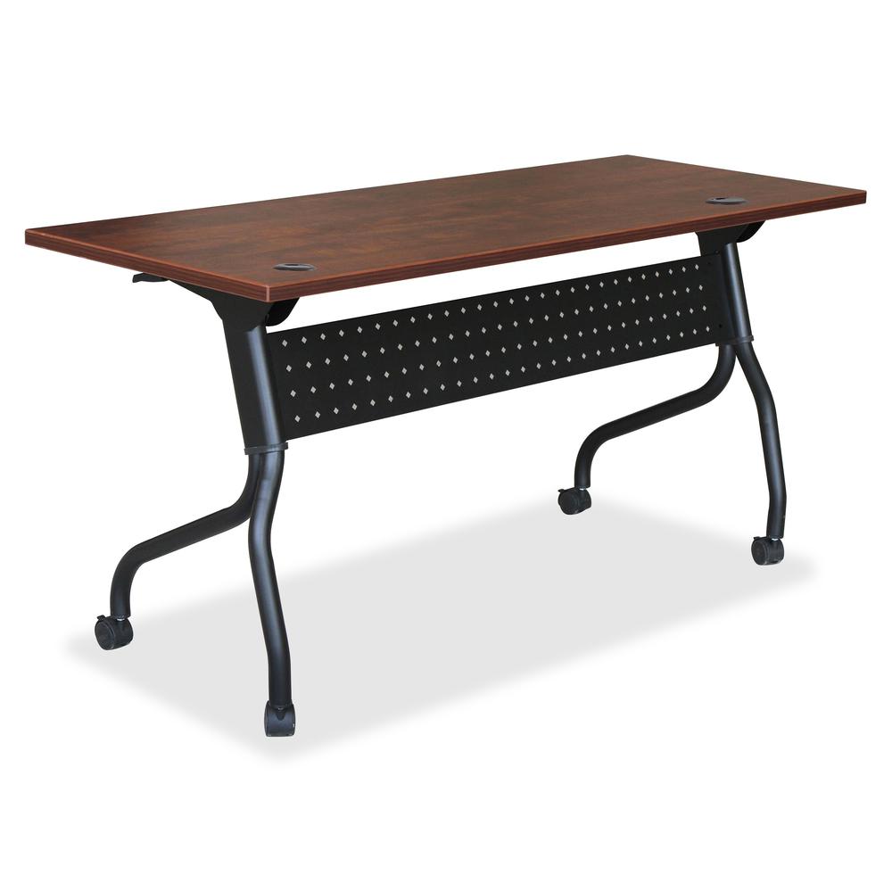 Lorell Flip Top Training Table - Rectangle Top - Four Leg Base - 4 Legs x 60" Table Top Width x 23.60" Table Top Depth - 29.50" Height x 59" Width x 23.63" Depth - Assembly Required - Cherry - Melamin. Picture 3
