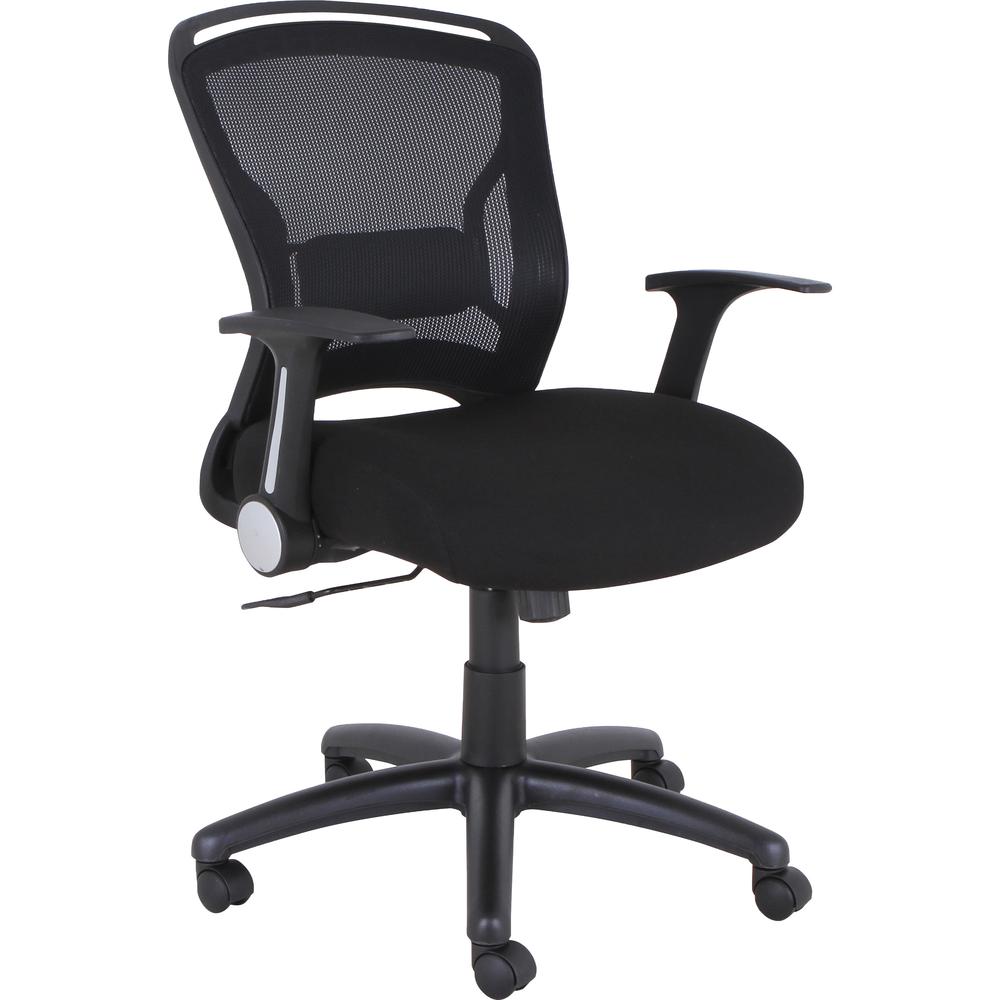 Lorell Flipper Arm Mid-back Chair - Fabric Seat - 5-star Base - Black - 1 Each. Picture 2