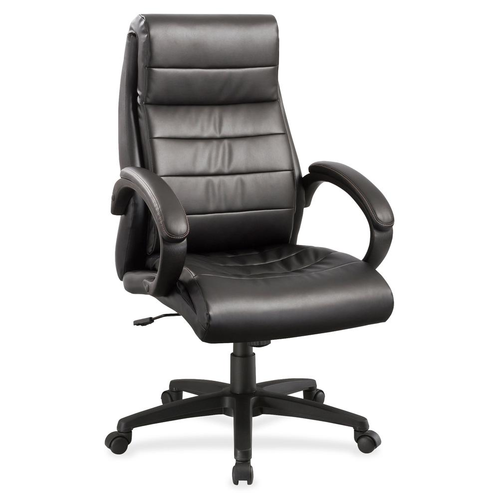 Lorell Deluxe High-back Leather Chair - Leather Seat - Leather Back - 5-star Base - Black - 1 Each. Picture 2