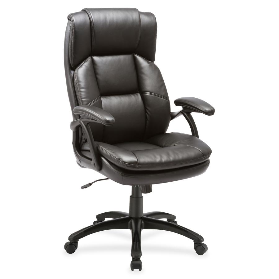 Lorell Black Base High-back Leather Chair - Bonded Leather Seat - Bonded Leather Back - 5-star Base - Black - 1 Each. Picture 2