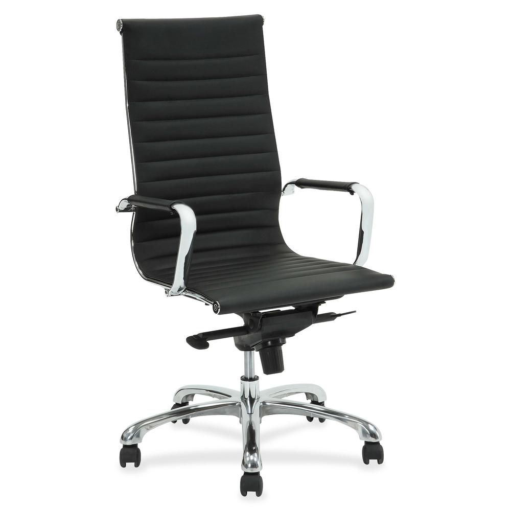Lorell Modern Chair Series High-back Leather Chair - Leather Seat - Leather Back - 5-star Base - Black - 1 Each. Picture 4