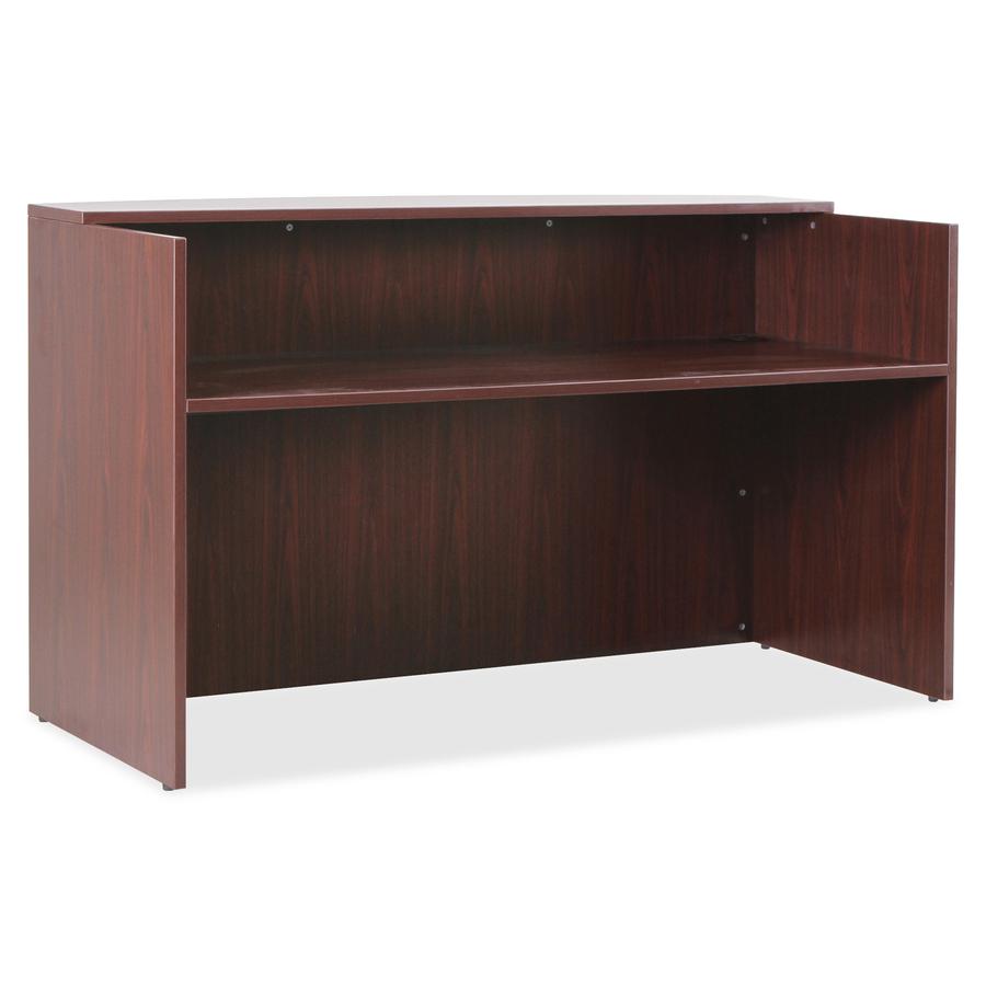 Lorell Essentials Series Mahogany Reception Desk - 1" Top, 72" x 36" x 42.5"Desk - Material: Wood - Finish: Mahogany Laminate. Picture 4