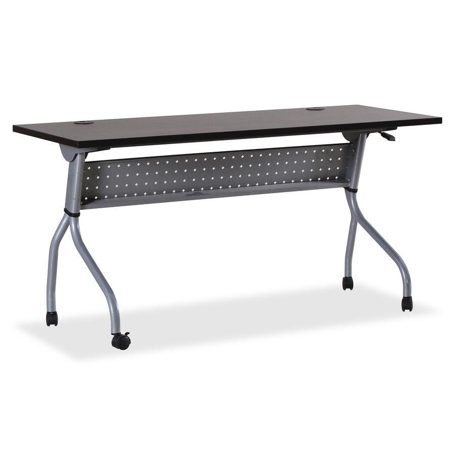 Lorell Flip Top Training Table - Rectangle Top - Four Leg Base - 4 Legs x 60" Table Top Width x 23.50" Table Top Depth - 29.50" Height x 59" Width x 23.63" Depth - Assembly Required - Espresso, Silver. Picture 9