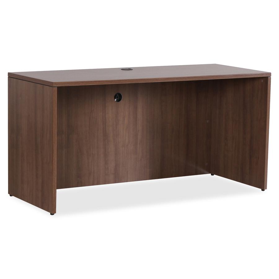 Lorell Essentials Series Credenza Shell - 70.9" x 23.6"29.5" Credenza, 1" Top, 3.8" Drawer Pull, 0.1" Edge - Walnut, Laminate Table Top - Durable, Grommet, Cord Management, Adjustable Feet - For Offic. Picture 10