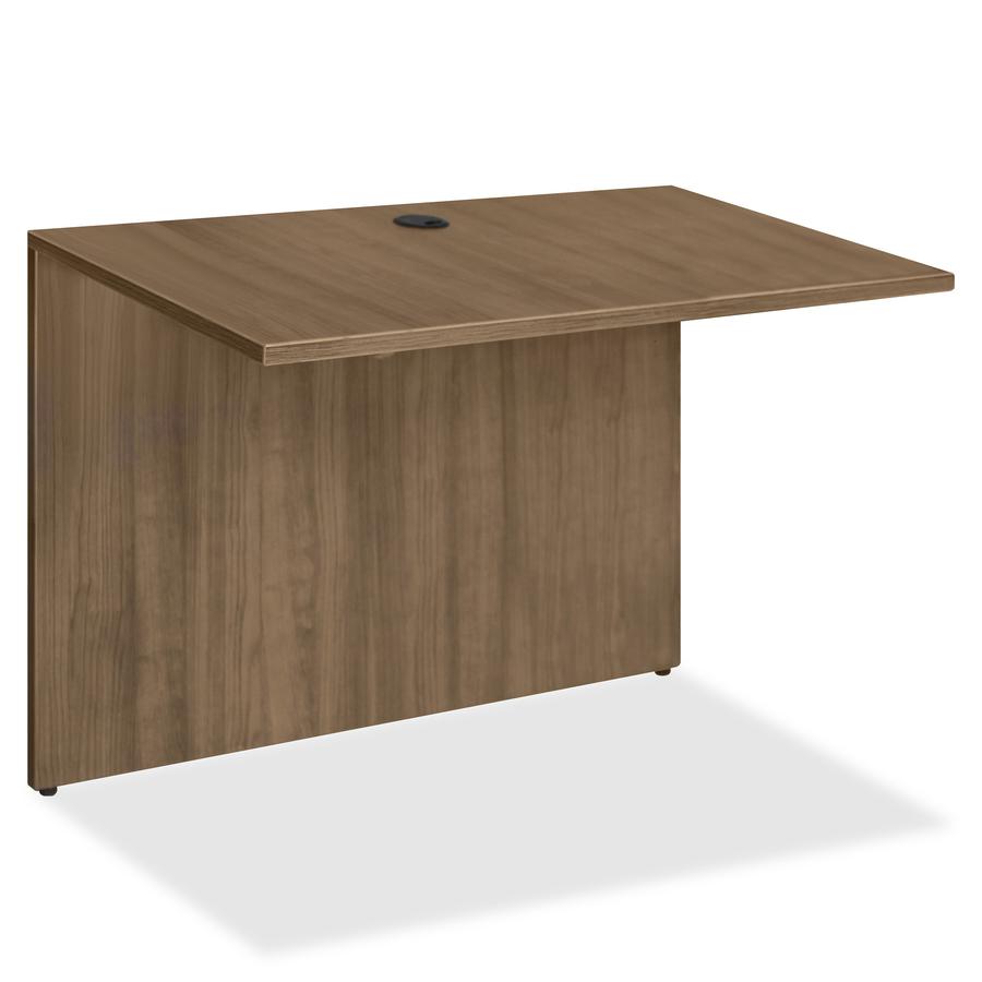 Lorell Essentials Series Bridge - 47.3" x 23.6"29.5" Bridge, 1" Top - Finish: Walnut - Laminate Table Top - Durable, Grommet, Back Panel, Cord Management, Modesty Panel - For Office. Picture 7