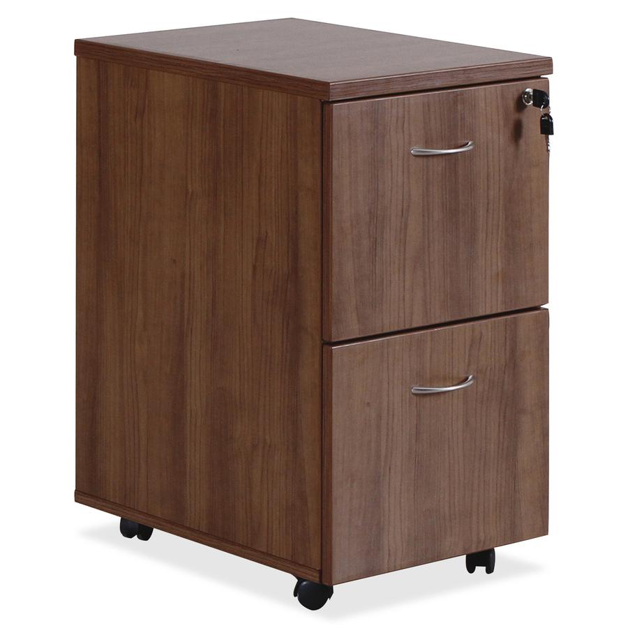 Lorell Essentials Series File/File Mobile File Cabinet - 15.8" x 22"28.4" Pedestal, 1.5" Caster - 2 x File Drawer(s) - Finish: Laminate, Walnut - Mobility, Built-in Hangrail, Locking Pedestal, Dual Wh. Picture 9