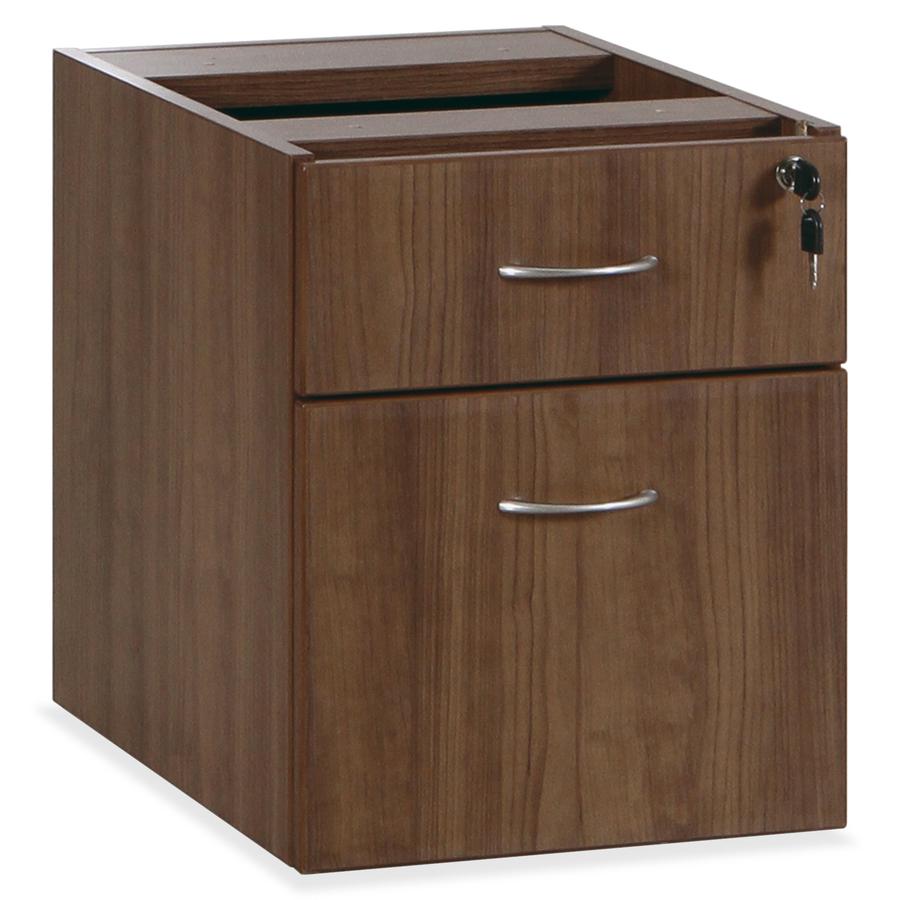 Lorell Essentials Series Box/File Hanging File Cabinet - 15.5" x 21.9"18.9" - 2 x Box, File Drawer(s) - Finish: Walnut Laminate - Built-in Hangrail, Ball Bearing Slides, Lockable, Durable, Adjustable . Picture 10