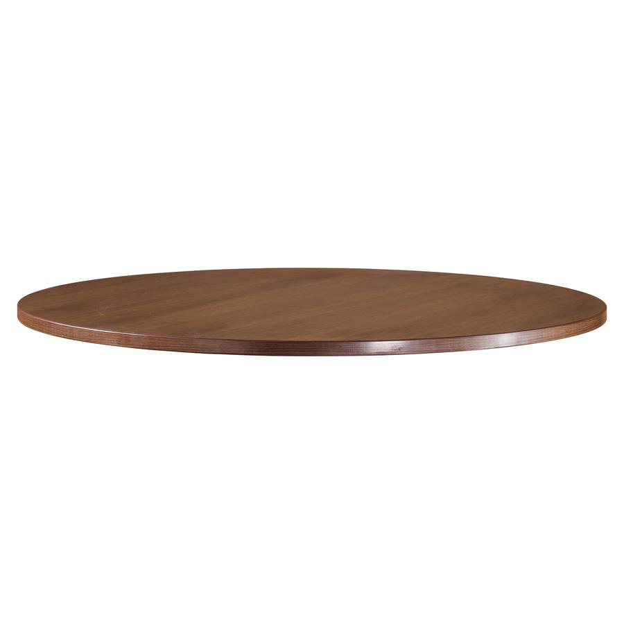 Lorell Essentials Series Walnut Laminate Round Table - 1"42" Table Top, 41.4" x 41.4"1" - Band Edge - Material: Polyvinyl Chloride (PVC) Edge - Finish: Walnut Laminate. Picture 6