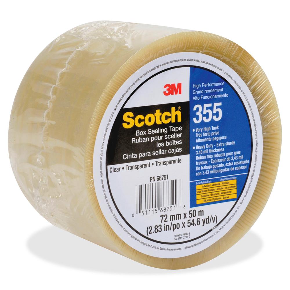 Scotch Box-Sealing Tape 355 - 54.68 yd Length x 2.83" Width - 3.5 mil Thickness - 3" Core - Rubber Resin - Polyester Backing - Moisture Resistant, Scuff Resistant, Split Resistant, Abrasion Resistant,. Picture 2