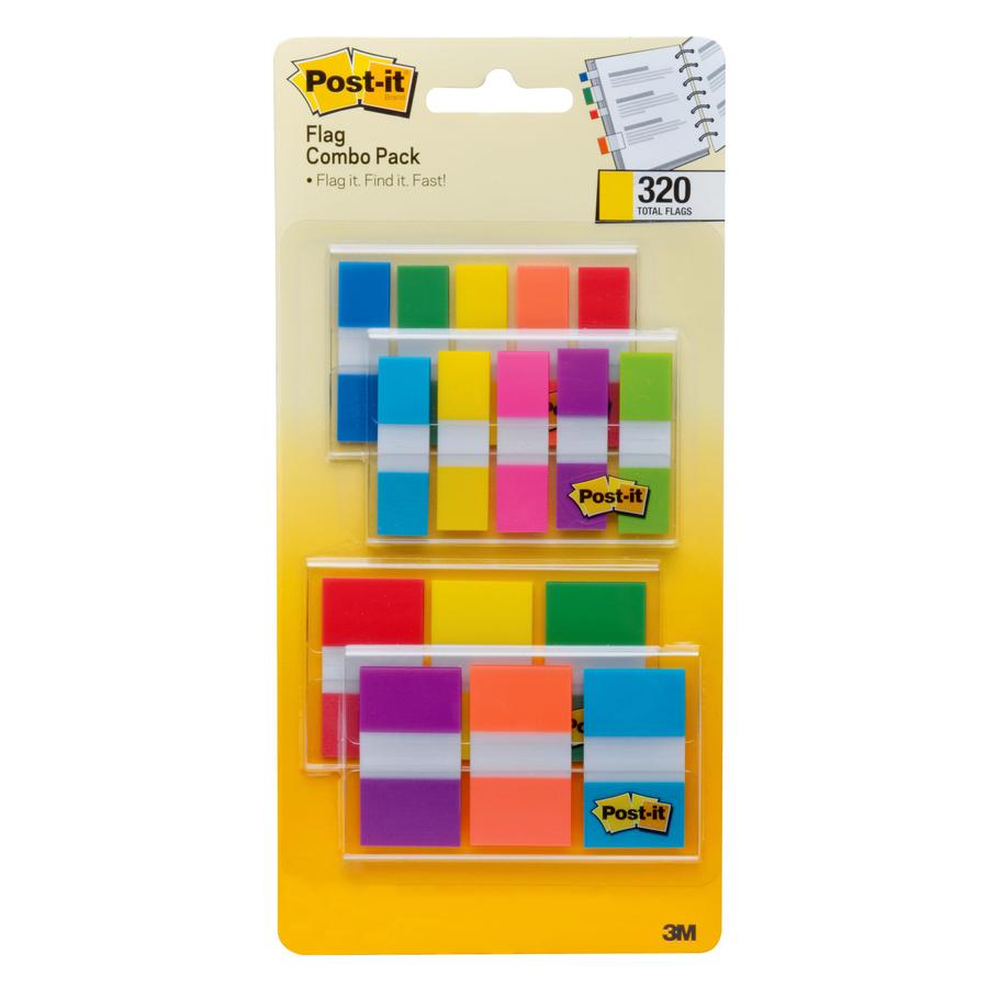 Post-it&reg; Assorted Flag Combo Pack - 320 x Assorted - 1/2" , 1" - Blue, Green, Yellow, Orange, Red, Pink, Purple - Self-adhesive, Repositionable - 320 / Pack. Picture 4
