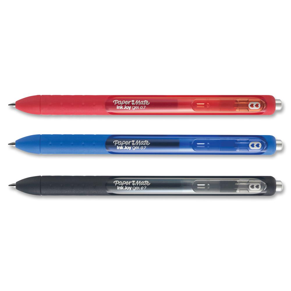 Paper Mate InkJoy Gel Pen - 0.7 mm Pen Point Size - Retractable - Black, Blue, Red Gel-based Ink - Black, Blue, Red Barrel - 3 / Pack. Picture 2
