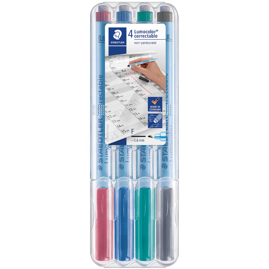 Lumocolor Correctable Marker Pens - Fine Marker Point - 0.6 mm Marker Point Size - Refillable - Assorted - Polypropylene Barrel - 4 / Set. Picture 2