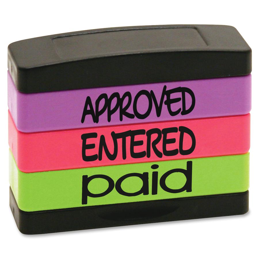 stackSTAMP Stamp Message Stack Set - Message Stamp - "APPROVED, ENTERED, PAID" - 1.81" Impression Width x 0.63" Impression Length - Assorted - 1 Each. Picture 3
