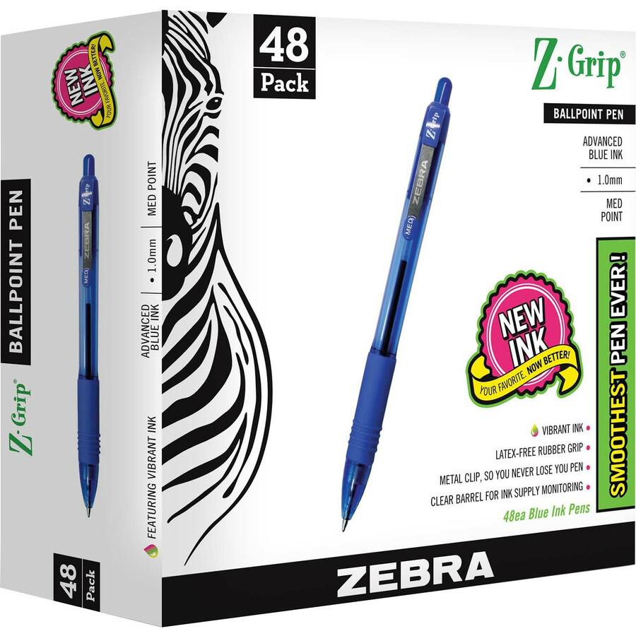 Zebra Z-Grip Retractable Ballpoint Pens - Medium Pen Point - 1 mm Pen Point Size - Retractable - Blue - Clear Plastic Barrel - 48 / Pack. Picture 4