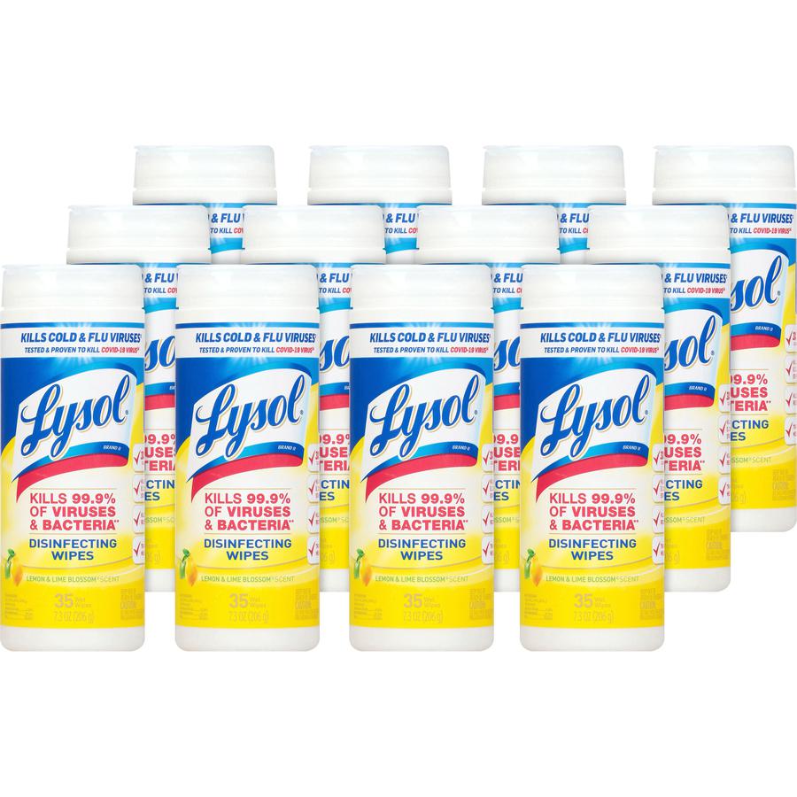 Lysol Lemon/Lime Disinfect Wipes - For Multi Surface, Multipurpose - Lemon & Lime Blossom Scent - 7" Length x 7.25" Width - 35 / Canister - 12 / Carton - Pre-moistened, Anti-bacterial, Disinfectant - . Picture 10