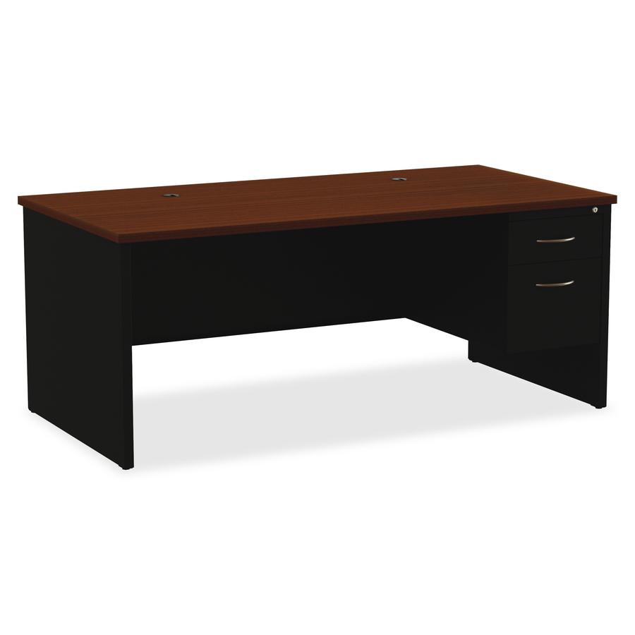 Lorell Fortress Modular Series Right-Pedestal Desk - 72" x 36" , 1.1" Top - 2 x Box, File Drawer(s) - Single Pedestal on Right Side - Material: Steel - Finish: Walnut Laminate, Black - Scratch Resista. Picture 10