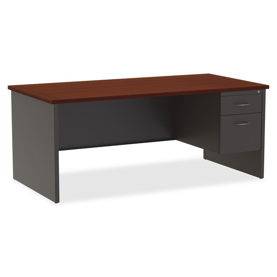 Lorell Mahogany Laminate/Charcoal Modular Desk Series Pedestal Desk - 2-Drawer - 72" x 36" , 1.1" Top - 2 x Box Drawer(s), File Drawer(s) - Single Pedestal on Right Side - Material: Steel - Finish: Ma. Picture 4