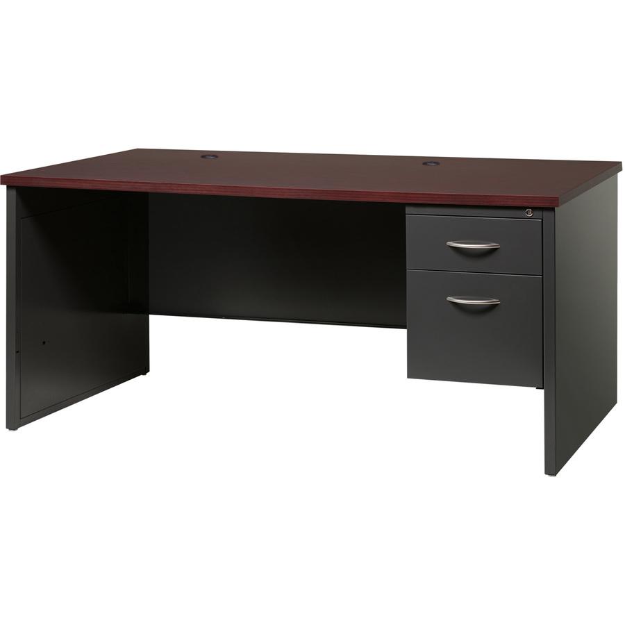 Lorell Walnut Laminate Commercial Steel Desk Series Pedestal Desk - 2-Drawer - 66" x 30" , 1.1" Top - 2 x Box, File Drawer(s) - Single Pedestal on Right Side - Material: Steel - Finish: Walnut Laminat. Picture 6