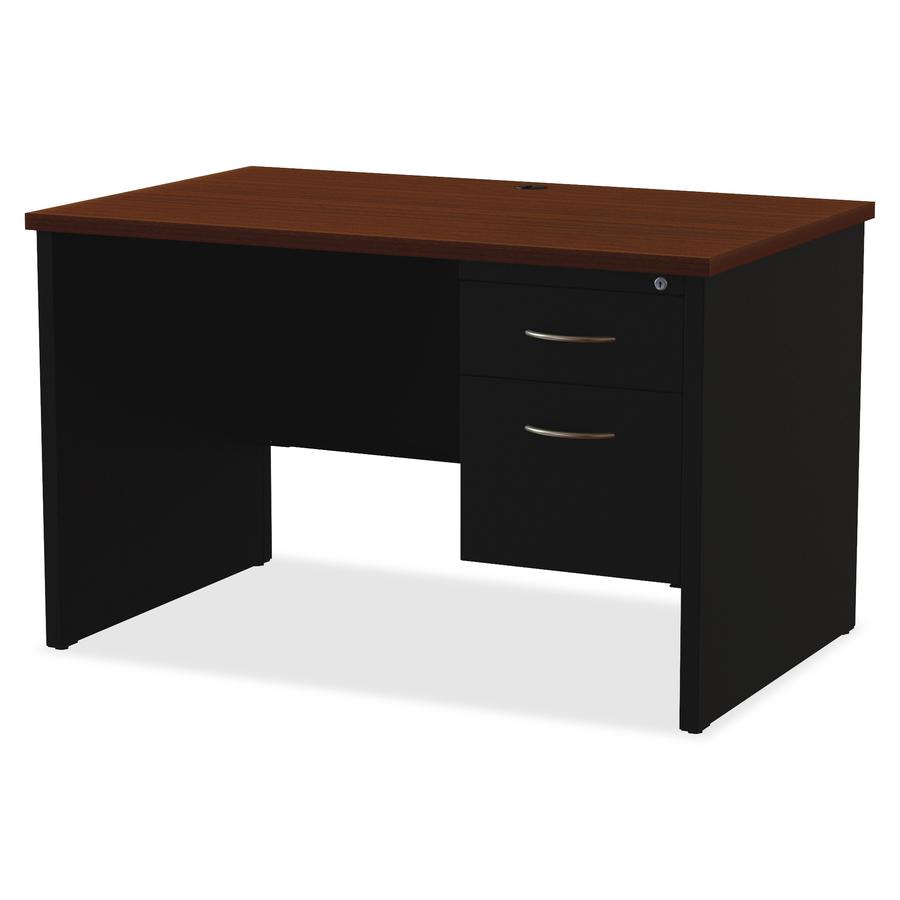 Lorell Fortress Modular Series Right-Pedestal Desk - 48" x 30" , 1.1" Top - 2 x Box, File Drawer(s) - Single Pedestal on Right Side - Material: Steel - Finish: Walnut Laminate, Black - Scratch Resista. Picture 6