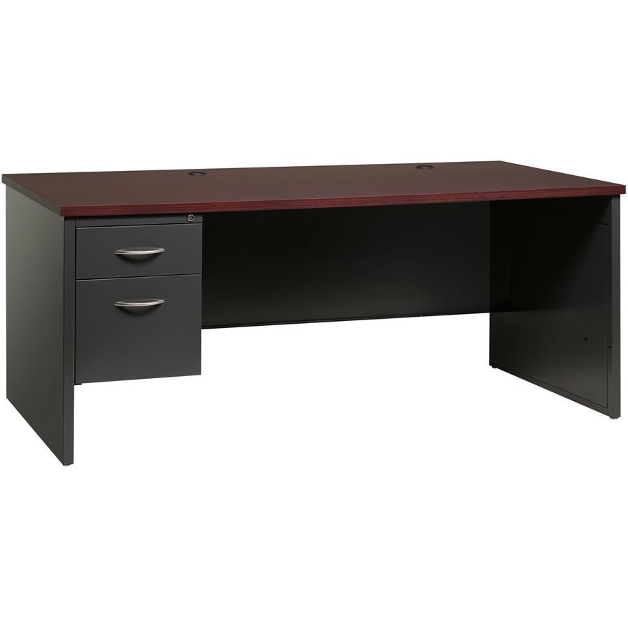 Lorell Fortress Modular Series Left-Pedestal Desk - 72" x 36" , 1.1" Top - 2 x Box, File Drawer(s) - Single Pedestal on Left Side - Material: Steel - Finish: Mahogany Laminate, Charcoal - Scratch Resi. Picture 6