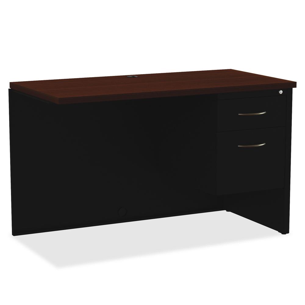 Lorell Fortress Modular Series Right Return - 48" x 24" , 1.1" Top - 2 x Box, File Drawer(s) - Single Pedestal on Right Side - Material: Steel - Finish: Walnut Laminate, Black - Scratch Resistant, Sta. Picture 2
