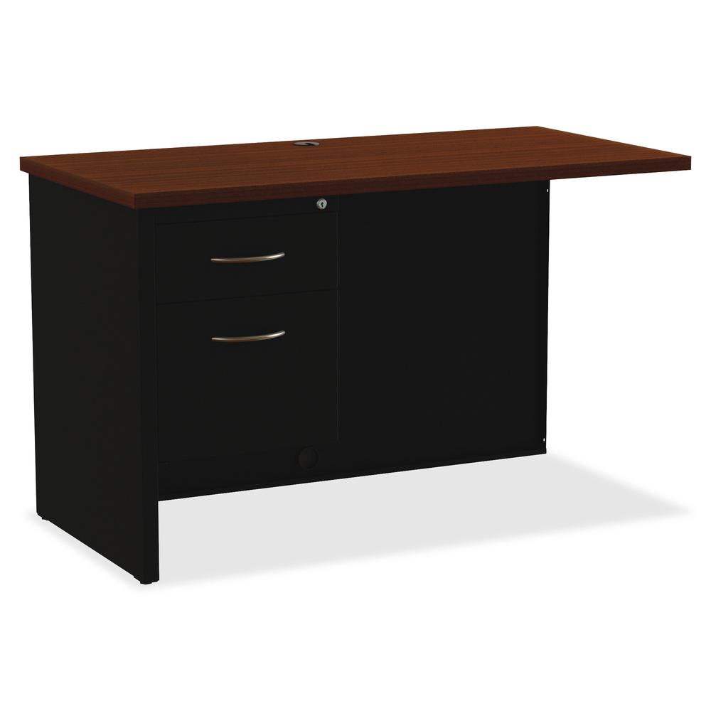 Lorell Fortress Modular Series Left Return - 48" x 24" , 1.1" Top - 2 x Box, File Drawer(s) - Single Pedestal on Left Side - Material: Steel - Finish: Walnut Laminate, Black - Scratch Resistant, Stain. Picture 6