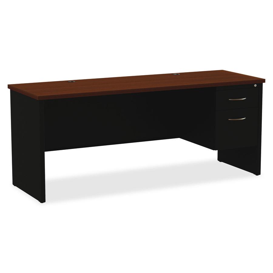 Lorell Fortress Modular Series Right-pedestal Credenza - 72" x 24" , 1.1" Top - 2 x Box, File Drawer(s) - Single Pedestal on Right Side - Material: Steel - Finish: Walnut Laminate, Black - Scratch Res. Picture 6