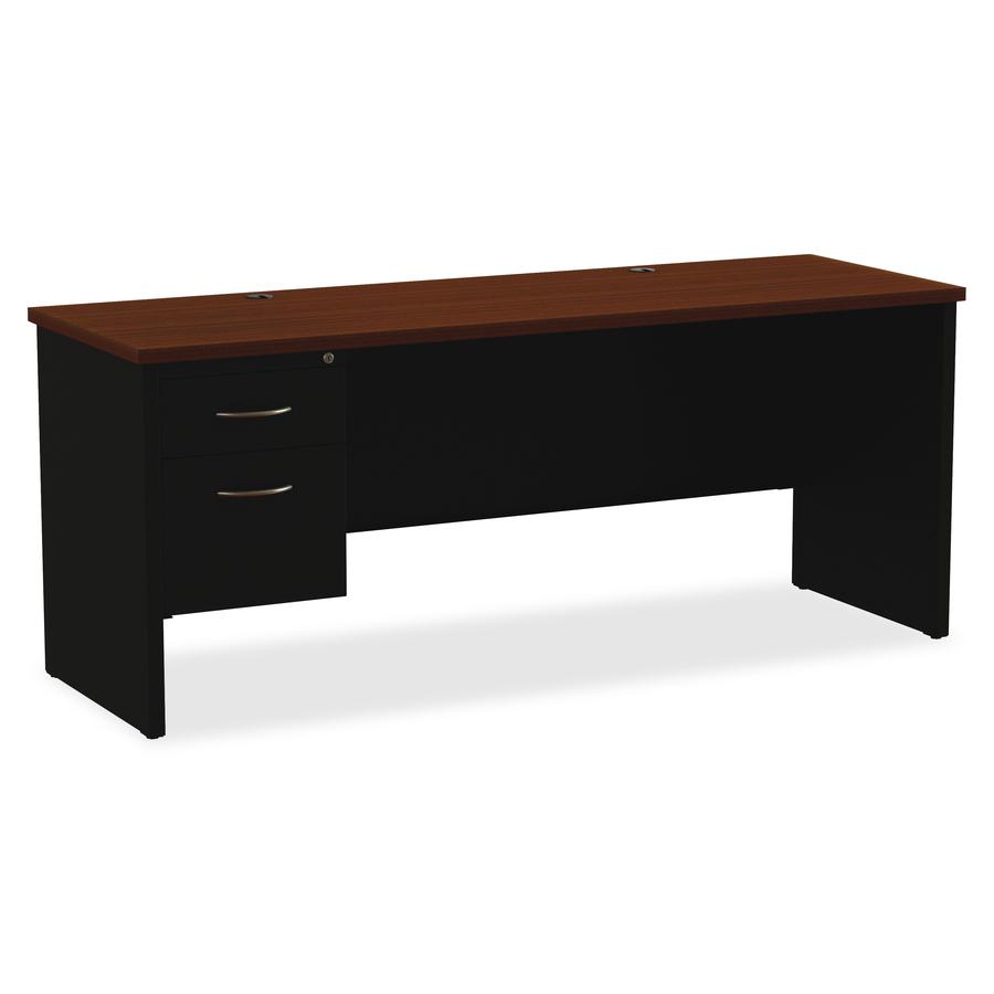 Lorell Fortress Modular Series Left-pedestal Credenza - 72" x 24" , 1.1" Top - 2 x Box, File Drawer(s) - Single Pedestal on Left Side - Material: Steel - Finish: Walnut Laminate, Black - Scratch Resis. Picture 6