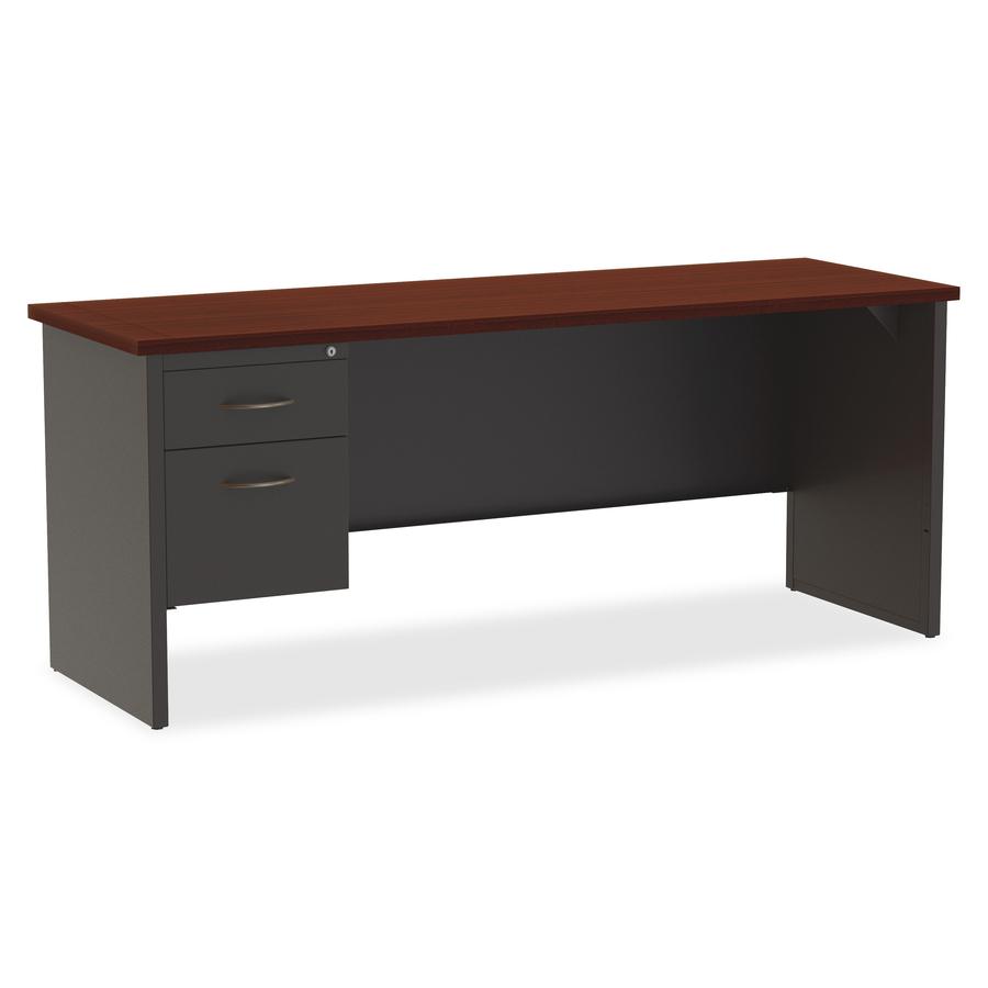 Lorell Fortress Modular Series Left-pedestal Credenza - 72" x 24" , 1.1" Top - 2 x Box, File Drawer(s) - Single Pedestal on Left Side - Material: Steel - Finish: Mahogany Laminate, Charcoal - Scratch . Picture 6