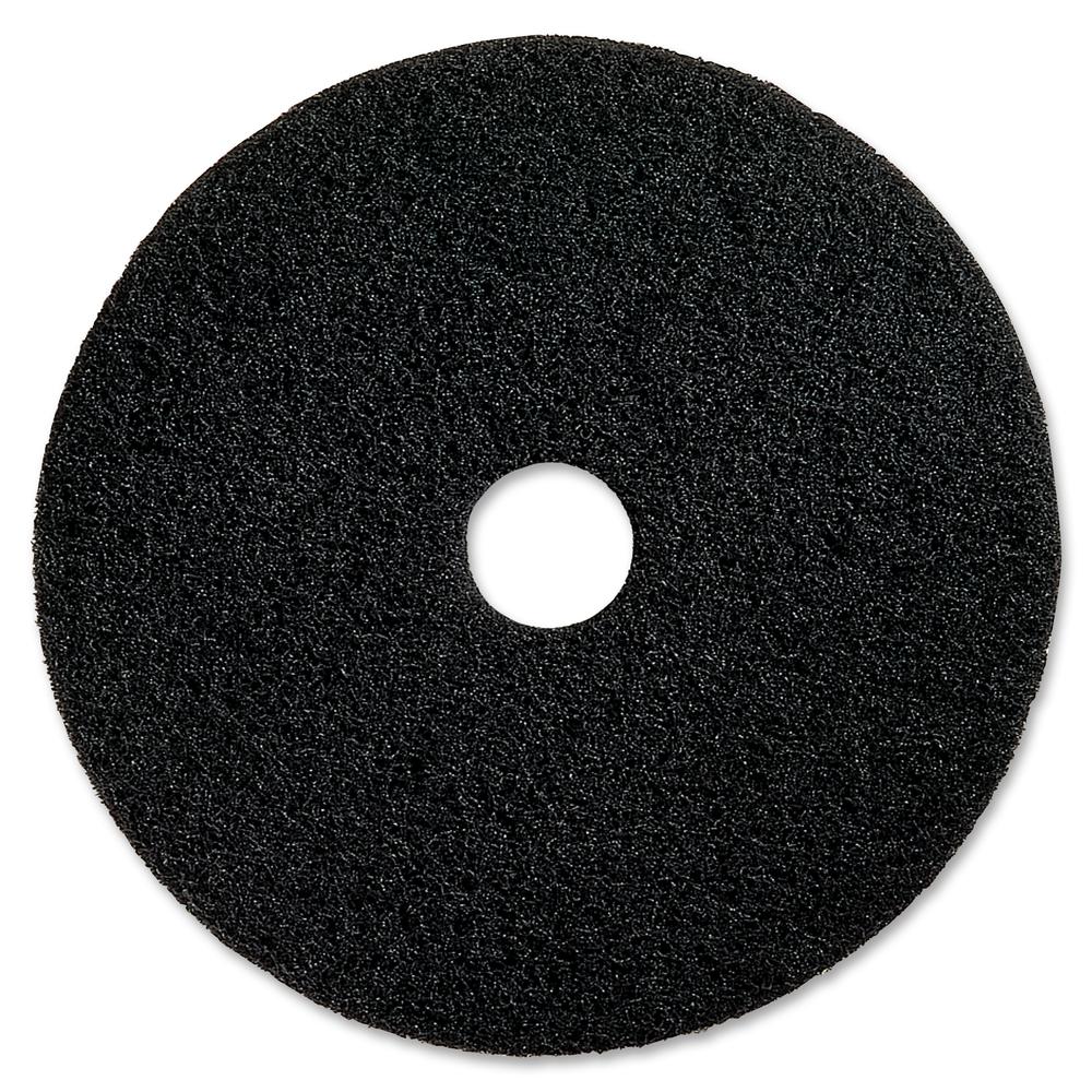 Genuine Joe Black Floor Stripping Pad - 14" Diameter - 5/Carton x 14" Diameter x 1" Thickness - Floor, Stripping - 175 rpm to 350 rpm Speed Supported - Heavy Duty, Dirt Remover, Flexible, Long Lasting. Picture 2