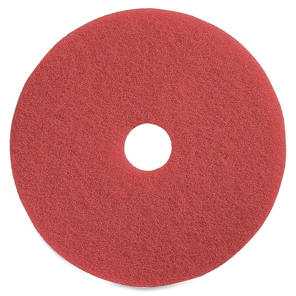 Genuine Joe Red Buffing Floor Pad - 16" Diameter - 5/Carton x 16" Diameter x 1" Thickness - Fiber - Red. Picture 2