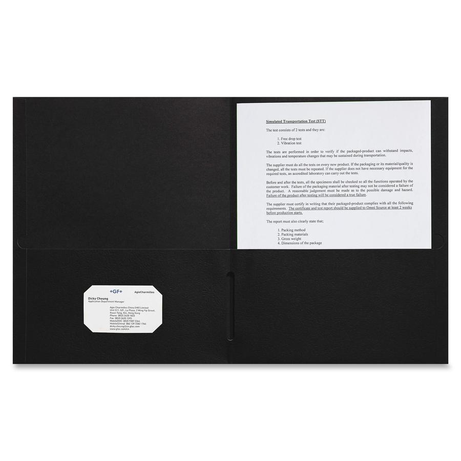 Sparco Letter Pocket Folder - 8 1/2" x 11" - 2 Internal Pocket(s) - Leatherette Paper - Black - 25 / Box. Picture 3