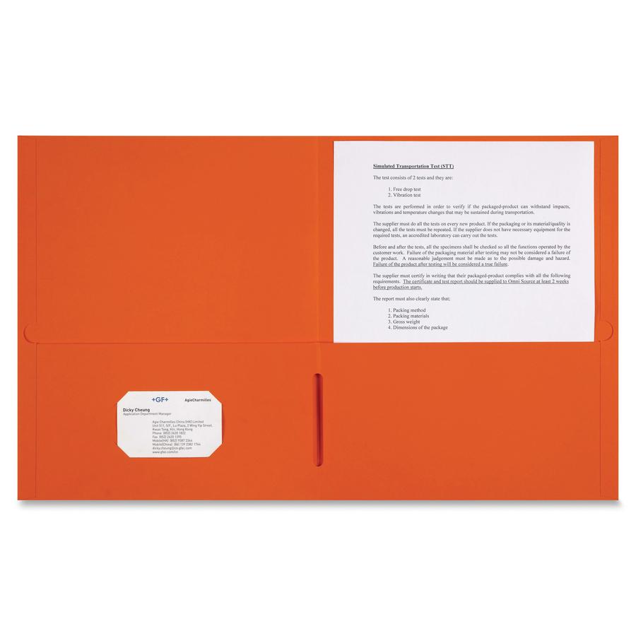 Sparco Letter Pocket Folder - 8 1/2" x 11" - 2 Internal Pocket(s) - Orange - 25 / Box. Picture 2