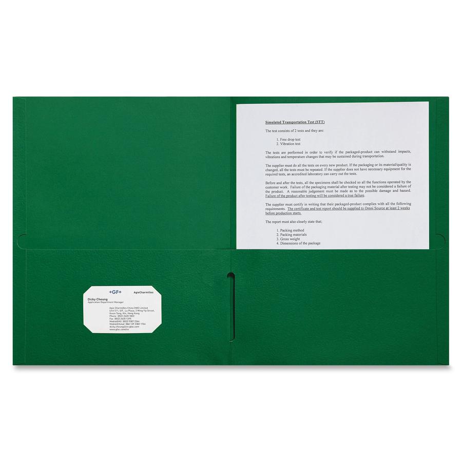 Sparco Letter Pocket Folder - 8 1/2" x 11" - 2 Internal Pocket(s) - Green - 25 / Box. Picture 3