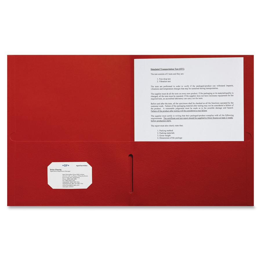 Sparco Letter Pocket Folder - 8 1/2" x 11" - 2 Internal Pocket(s) - Red - 25 / Box. Picture 3