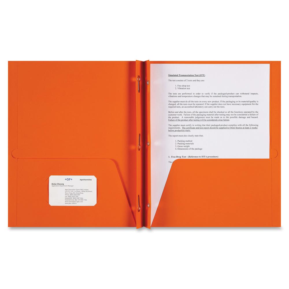 Sparco Letter Pocket Folder - 8 1/2" x 11" - 3 x Double Prong Fastener(s) - 2 Internal Pocket(s) - Orange - 25 / Box. Picture 2