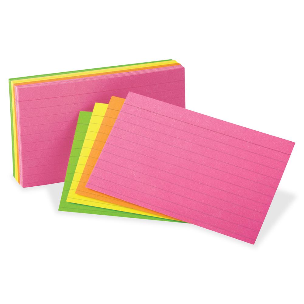 Oxford Neon Glow Ruled Index Cards - Front Ruling Surface - Ruled - 3" x 5" - Assorted Paper - Recycled - 300 / Pack. Picture 2