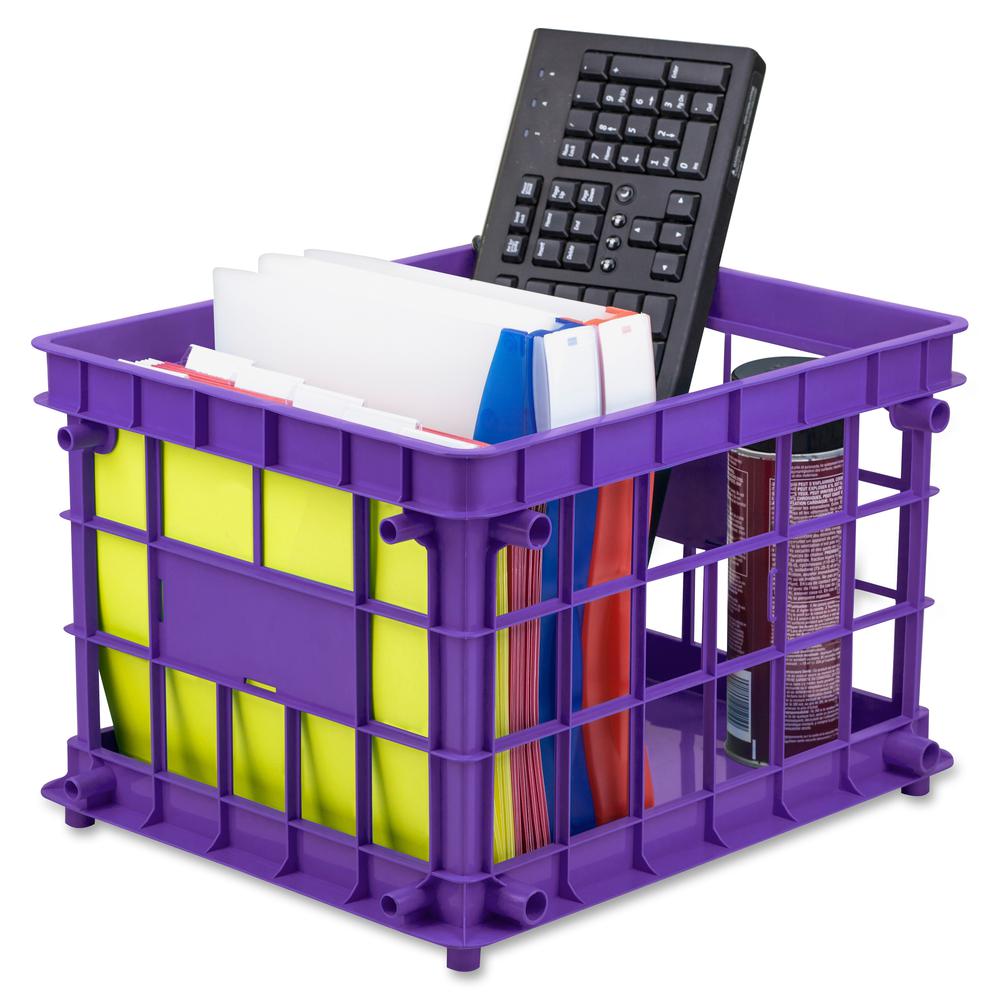Storex Storage Crate - External Dimensions: 14.3" Width x 17.3" Depth x 11.2" Height - Stackable - Assorted - For File, Classroom Supplies - Recycled - 3 / Set. Picture 4