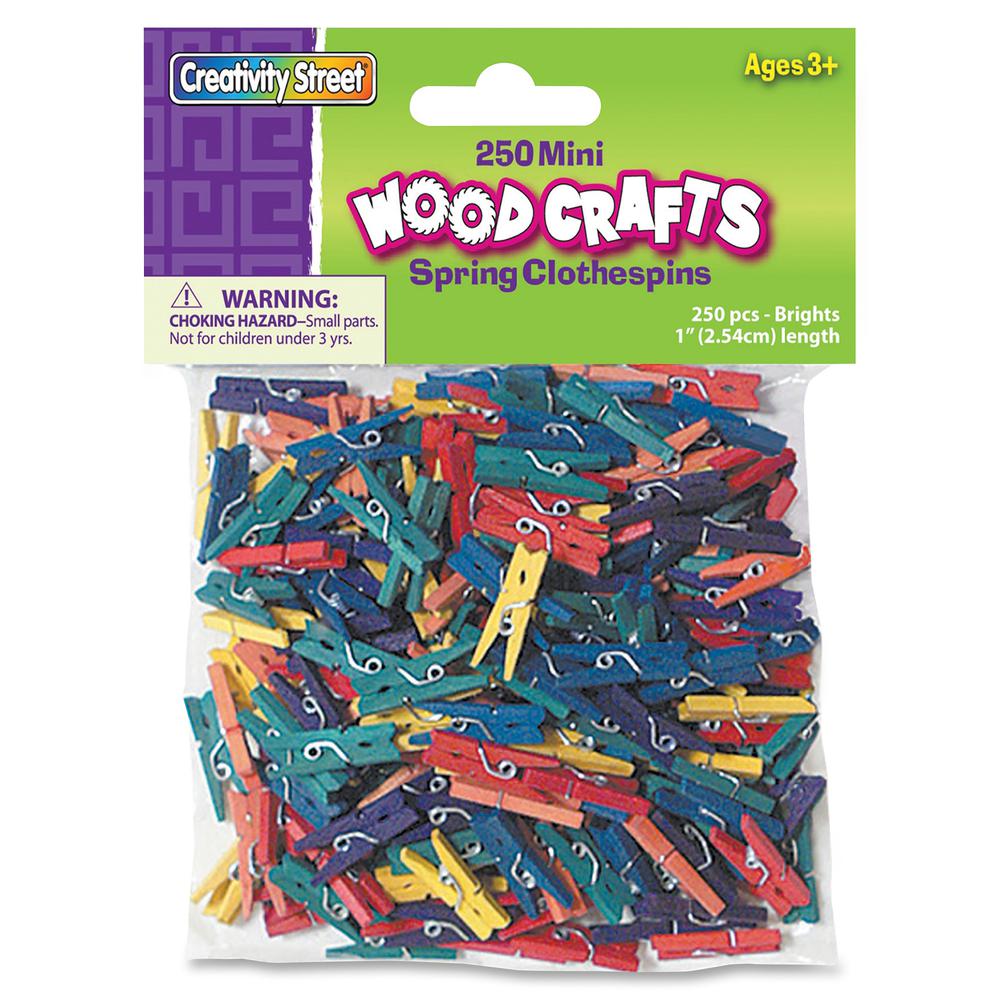 Creativity Street WoodCrafts Bright Mini Clothespins - Mini - 1" Length x 1.5" Width - for Artwork - 250 / Pack - Assorted - Wood. Picture 3