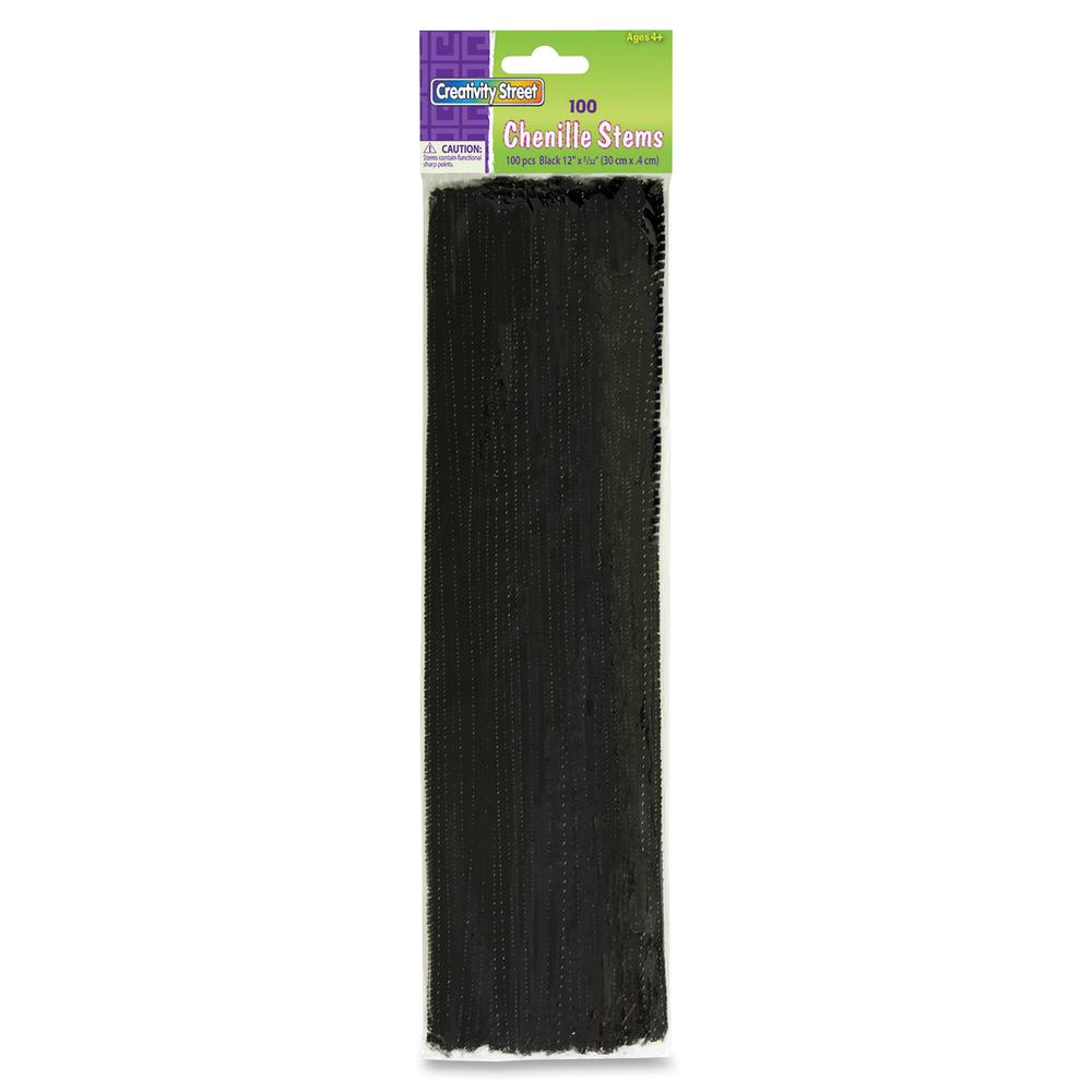 Creativity Street Chenille Stems - Classroom Activities, Craft Project - Recommended For 4 Year x 12"Length x 0.2"Diameter - 100 / Pack - Black - Polyester. Picture 2