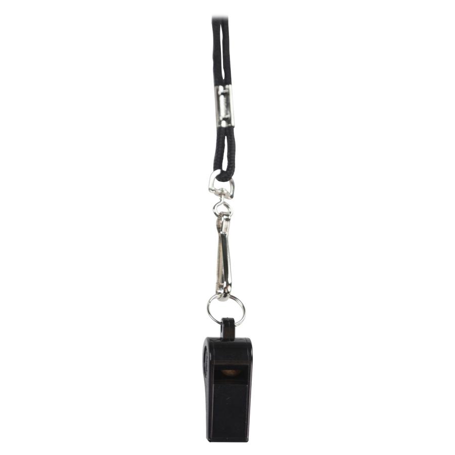 Champion Sports Plastic Whistle/Bulk Lanyard Pack - 1 Dozen - Black, Silver - Metal, Nylon, Plastic. Picture 2