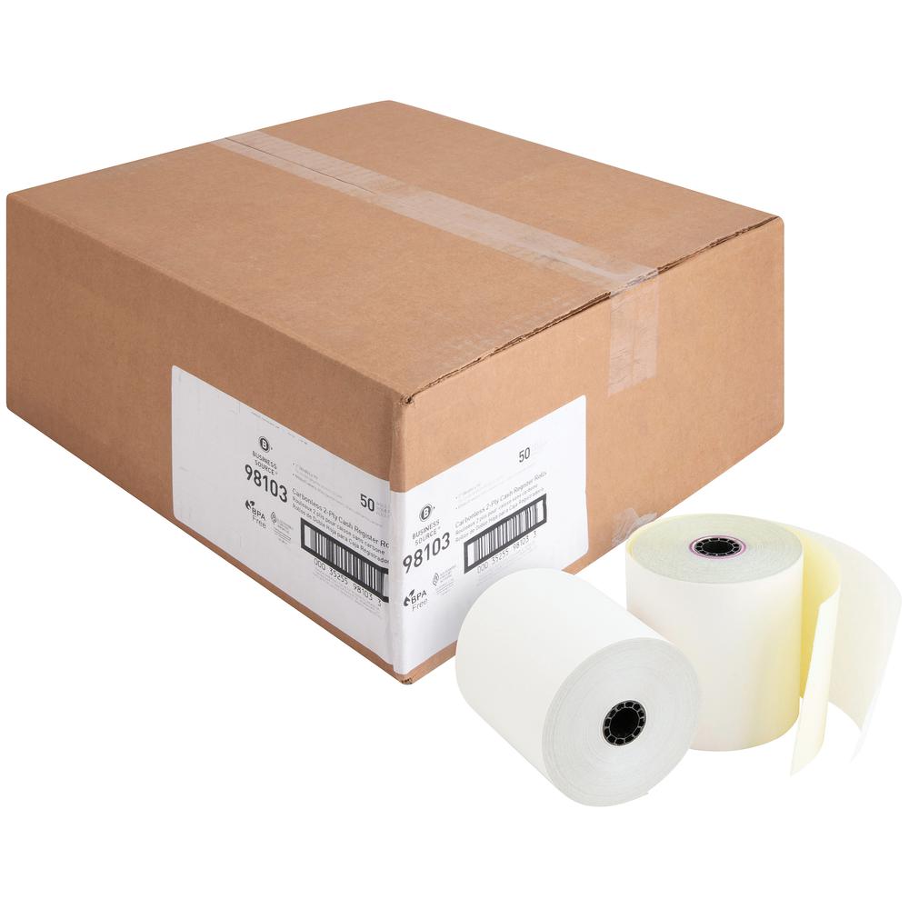 Business Source 2-part Carbonless Cash Register Rolls - 3" x 90 ft - 50 / Carton - Sustainable Forestry Initiative (SFI) - White. Picture 2