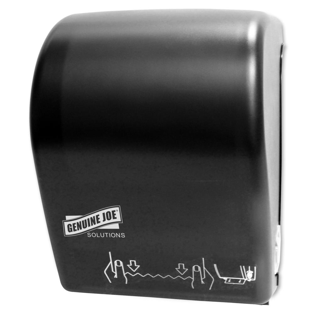 Genuine Joe Solutions Touchless Hardwound Towel Dispenser - Touchless, Hardwound Roll - Black - Touch-free, Anti-bacterial - 1 Each. Picture 3