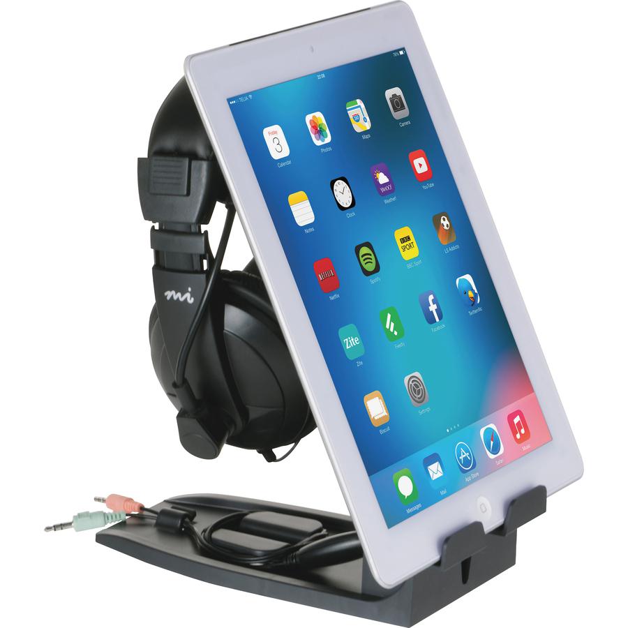 Allsop Headset Hangout, Universal Headphone Stand & Tablet Holder - (31661) - Allsop Headset Hangout, Universal Headphone Stand & Tablet Holder - 9.5" x 3.5" x 8" x - 1 Each - Black. Picture 4