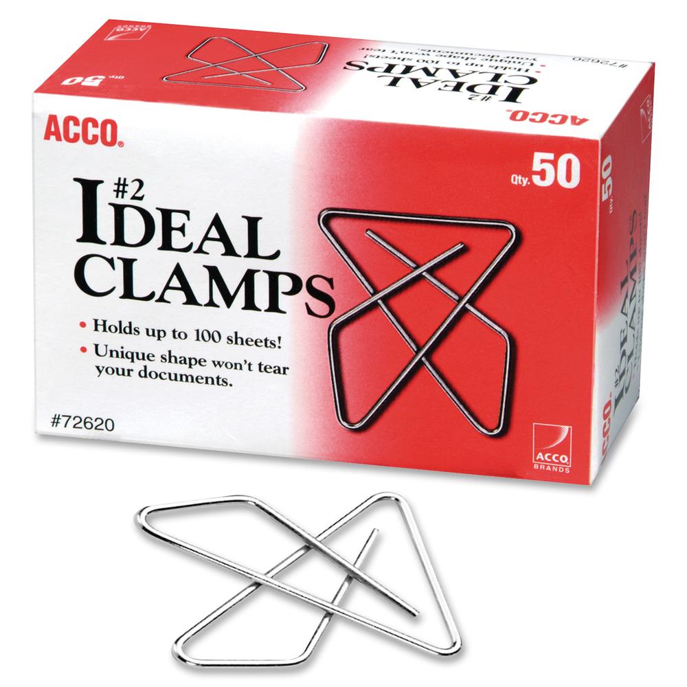 ACCO Ideal Clamps - No. 2 - 100 Sheet Capacity - for Office, Home, School, Document, Paper - Sturdy, Tear Resistant, Bend Resistant, Flex Resistant - 150 / Pack - Silver. Picture 4