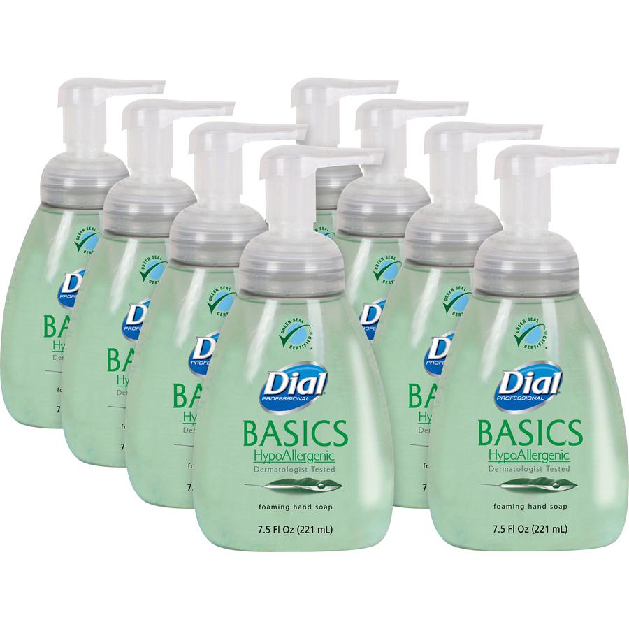Dial Professional Basics HypoAllergenic Foaming Hand Soap - Honeysuckle ScentFor - 7.5 fl oz (221.8 mL) - Pump Bottle Dispenser - Hand, Skin - Green - 8 / Carton. Picture 3