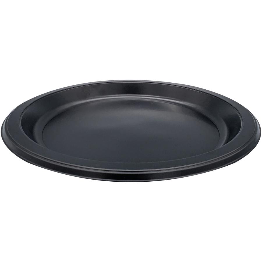 Genuine Joe Round Plastic Black Plates - 125 / Pack - 9" Diameter Plate - Plastic - Serving - Disposable - Black - 500 Piece(s) / Carton. Picture 2