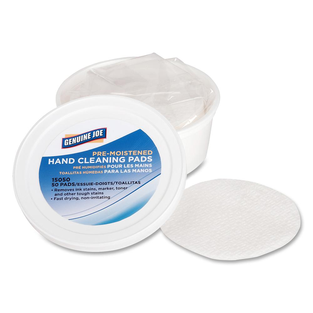 Genuine Joe Pre-moistened Hand Cleaning Pads - 3" Roll Diameter - White - 50 Per Pack - 72 / Carton. Picture 3